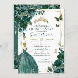 Invitación Vestido de mariposas floridas Quinceañera Emerald 
