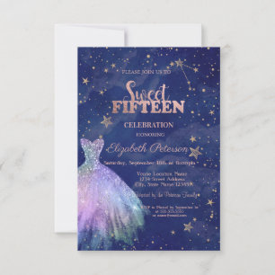 Invitación Vestido de moda Estrellas Navy Blue Holographic Sw