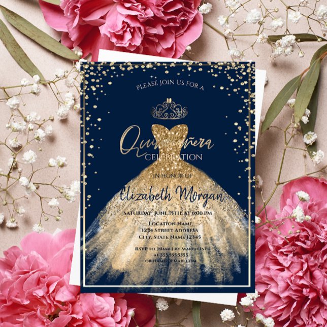 Invitación Vestido de moda Gold Tiara, Diamantes Quinceañera (Subido por el creador)