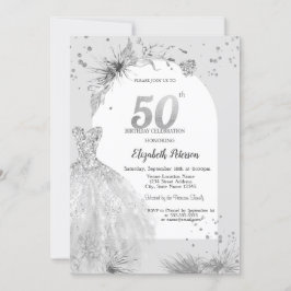 Invitación Vestido de moda Gris invernal 50 cumpleaños
