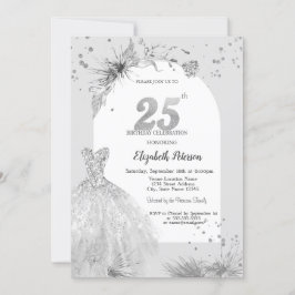 Invitación Vestido de moda Gris Invierno 25 cumpleaños