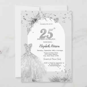 Invitación Vestido de moda Gris Invierno 25 cumpleaños