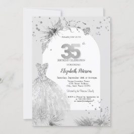 Invitación Vestido de moda Gris Invierno 35 cumpleaños
