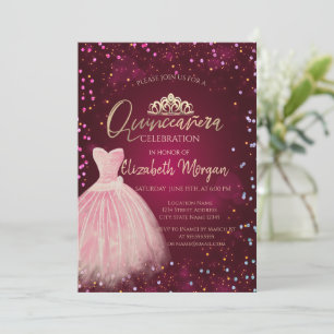 Invitación Vestido de moda Tiara, Diamantes Borgoña Quinceañe
