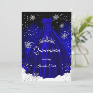 Invitación Vestido de nieve azul real Quinceañera plateado