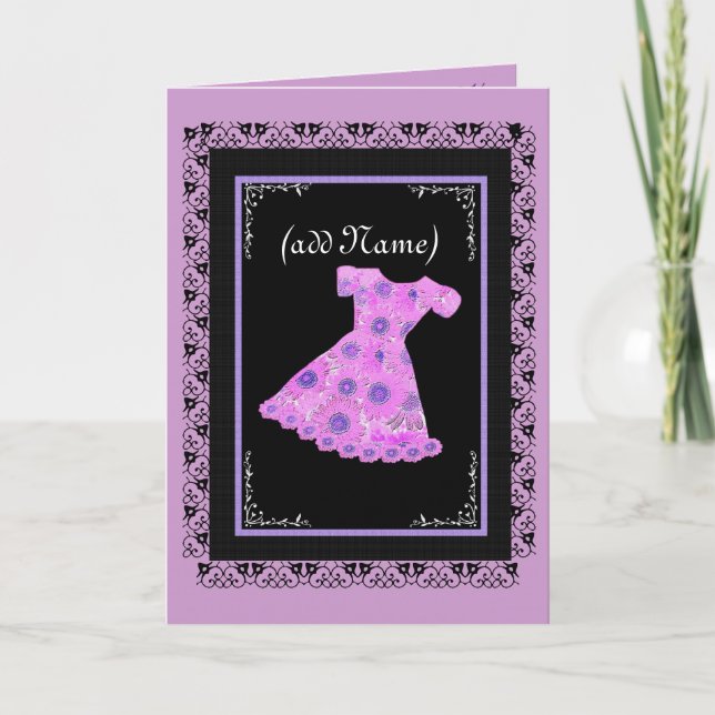 Invitación Vestido de niña de las flores PINK con flores (Anverso)