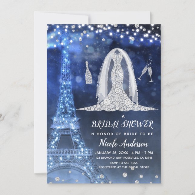 Invitación Vestido de Noche de Diamantes de Boda de París Reg (Anverso)