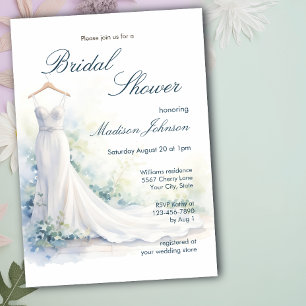 Invitación Vestido de Novia Acuarela Azul Regalo de Boda