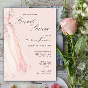 Invitación Vestido de Novia Acuarela Rosa Claro Lluvia de Reg