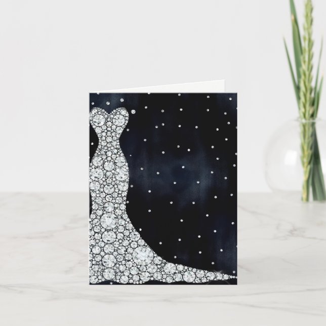 Invitación Vestido de novia azul moderno para boda de diamant (Anverso)