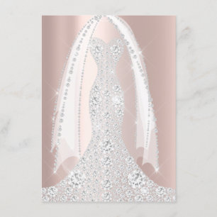 Invitación Vestido de novia blanco chispa rosa diamante