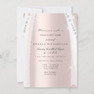 Invitación Vestido de novia blanco destellante rosa plateado