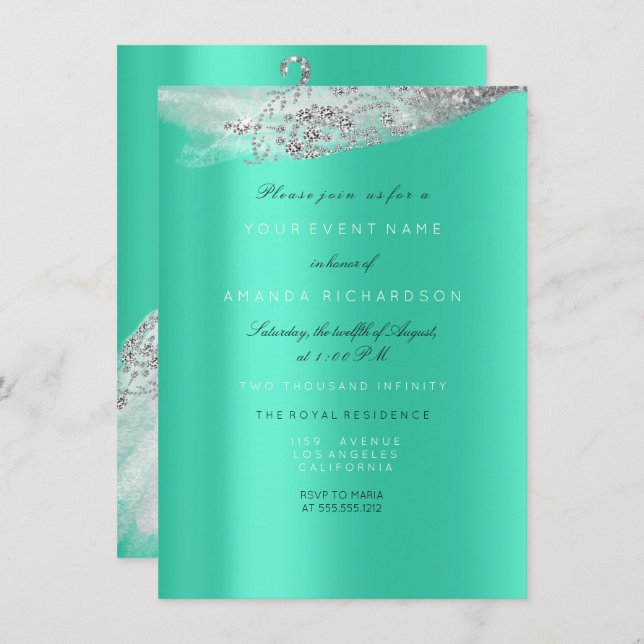 Invitación Vestido de novia blanco dulce 16 cumpleaños gris m (Anverso / Reverso)