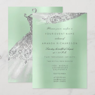 Invitación Vestido de novia blanco dulce 16 cumpleaños Verde