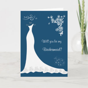 Invitación Vestido de novia blanco, flor en azul Dama de hono
