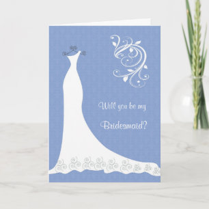 Invitación Vestido de novia blanco, remolinos en azul Dama de