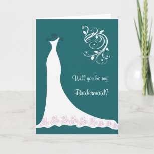 Invitación Vestido de novia blanco, remolinos en dama de hono