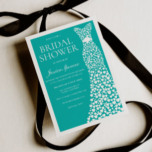 Invitación Vestido de Novia Blanco Turquesa con Borde Regalo 
