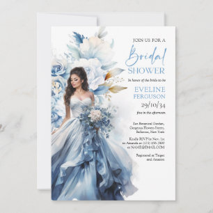 Invitación Vestido de novia boho acuarela azul marino y blanc