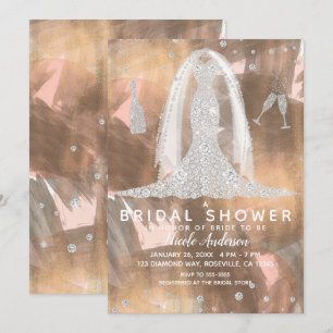Invitación Vestido de Novia Bronce Melocotón Diamante Boda Re