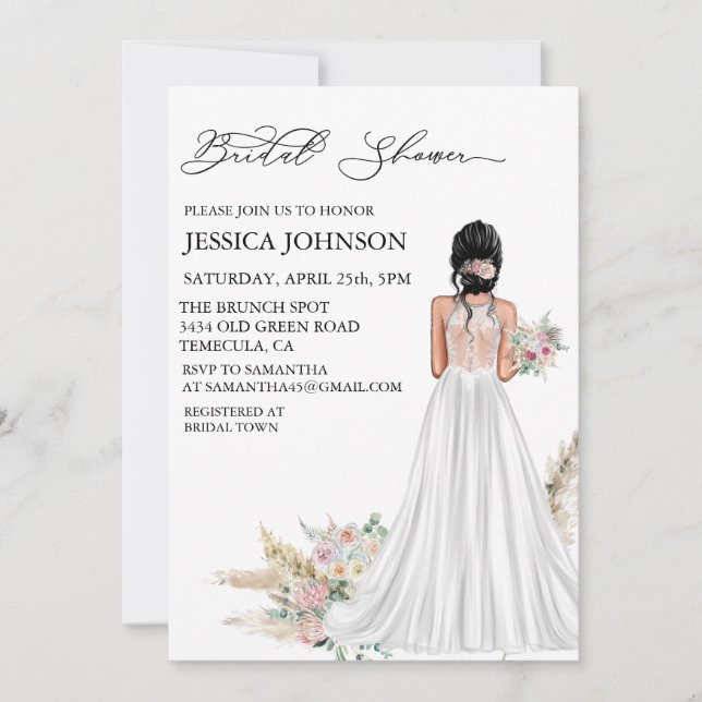 Invitación Vestido de novia Chic Boho para despedida de solte (Anverso)