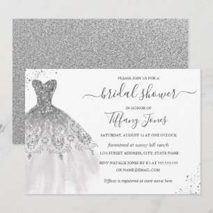 Invitación Vestido de novia con brillo blanco plateado para d