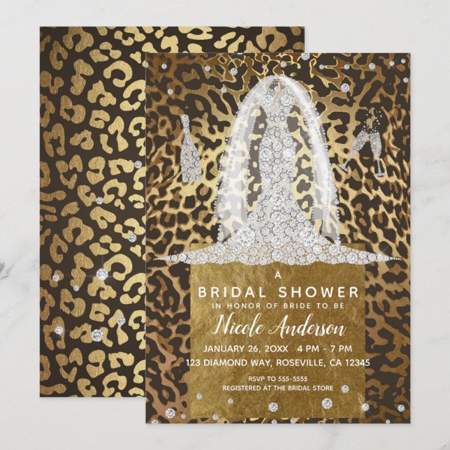 Invitación Vestido de novia con estampado de leopardo y diama (Anverso / Reverso)