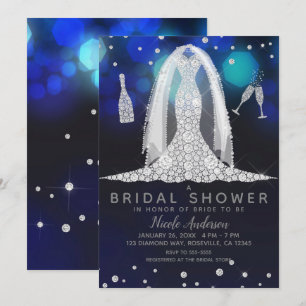 Invitación Vestido de Novia con Luces Azules de Diamantes Reg