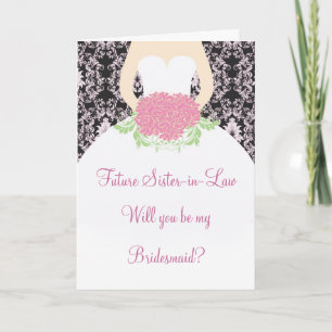 Invitación Vestido de novia, damasco rosa sobre vestido de da
