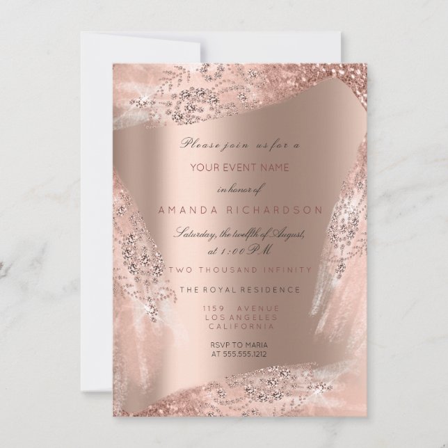 Invitación Vestido de novia de 16 años de dulzura Rosa Dorado (Anverso)