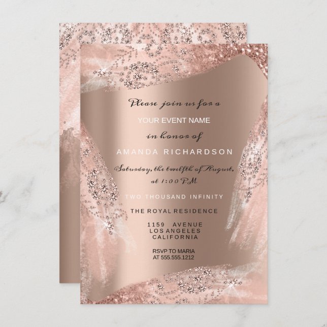 Invitación Vestido de novia de 16 años dulce Rosa Dorado Bril (Anverso / Reverso)