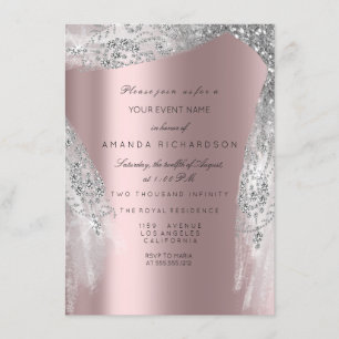 Invitación Vestido de novia de 16 años rosa dulce plateado gr