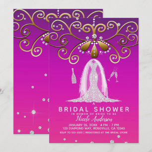 Invitación Vestido de Novia de Boda con Diamantes Glam Oro Ro