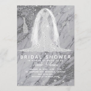 Invitación Vestido de novia de boda de diamante de mármol pla