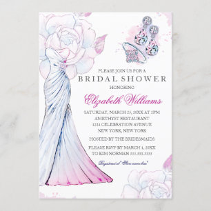 Invitación Vestido de novia de cristal con destellos rosados 