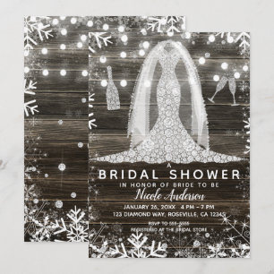 Invitación Vestido de Novia de Diamantes de Copos de Nieve Re