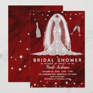 Invitación Vestido de novia de diamantes de mármol rojo para 