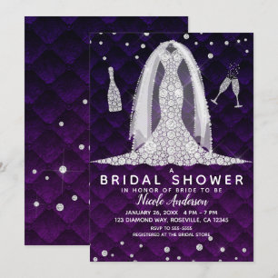 Invitación Vestido de novia de diamantes Rosa de bodas púrpur