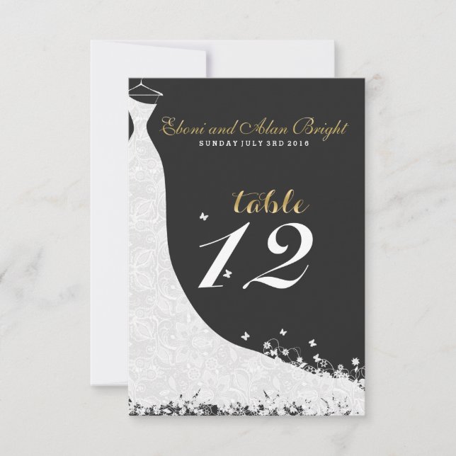 Invitación Vestido de Novia de Encaje Blanco Elegante Mesa 12 (Anverso)