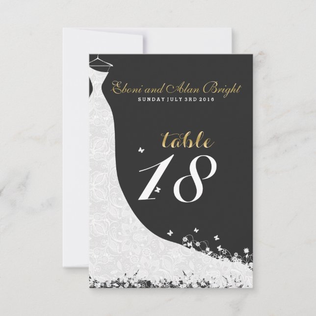 Invitación Vestido de Novia de Encaje Blanco Elegante Mesa 18 (Anverso)
