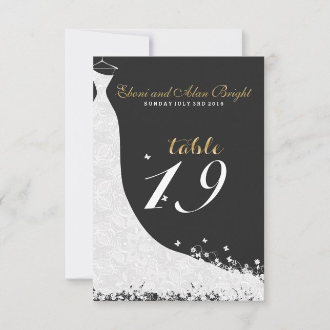 Invitación Vestido de Novia de Encaje Blanco Elegante Mesa 19 (Anverso)