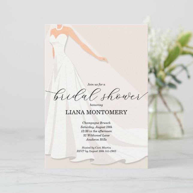 Invitación Vestido de Novia Despedida de Soltera (Anverso de pie)