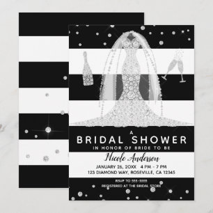 Invitación Vestido de Novia Diamante Blanco Negro Regalo de B