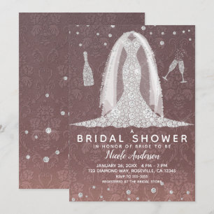 Invitación Vestido de Novia Diamante Polvo Rosa Despedida de