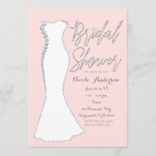 Invitación Vestido de Novia Diamond Bling Rosa Despedida de S