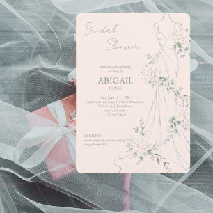 Invitación Vestido de Novia Floral Rosado Elegante Despedida