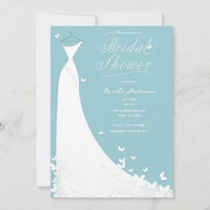 Invitación Vestido de Novia Mariposa Baño Turquesa de Boda