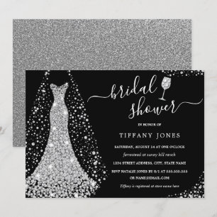 Invitación Vestido de novia negro plateado brillo ducha nupci