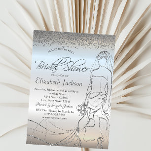 Invitación Vestido de novia plateado elegante, ducha de novia