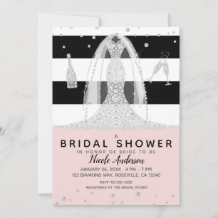 Invitación Vestido de Novia Rosa Diamante Negro Despedida de